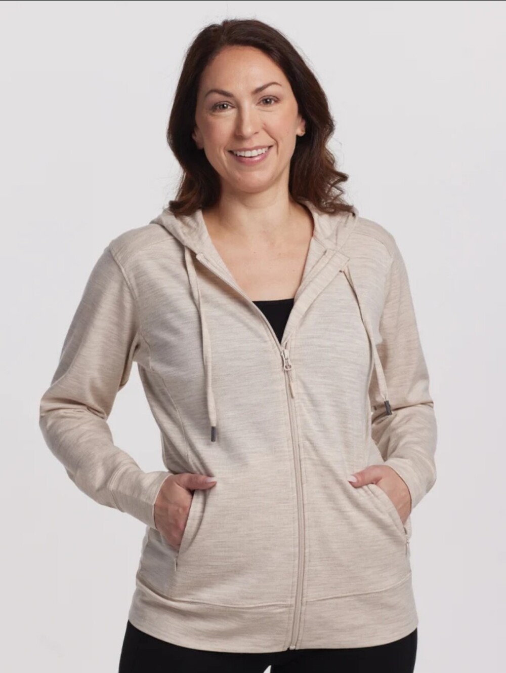 L.L. Bean Heathered Beige Full-Zip Hoodie Size Women's Large
